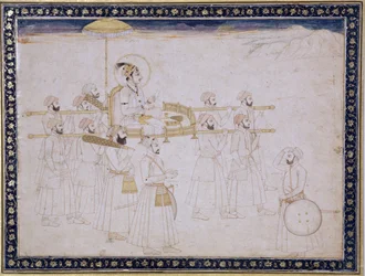 Muhammad Shah llevado en un palanquín, c.1735